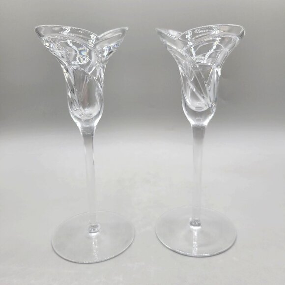 Rogaska Maestro Crystal Art Nouveau Style Light Candlesticks Pair Set of 2 - Picture 1 of 6